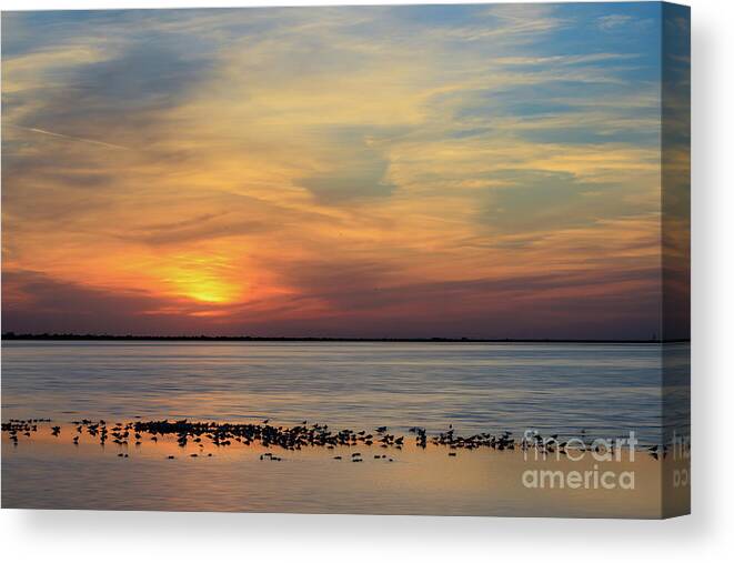 Lake Hefner Canvas Print featuring the photograph Sunset at Lake Hefner #1 by Richard Smith