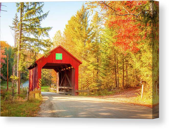 Moseley Covered Bridge Canvas Print featuring the photograph Vermonts Moseley covered bridge #2 by Jeff Folger