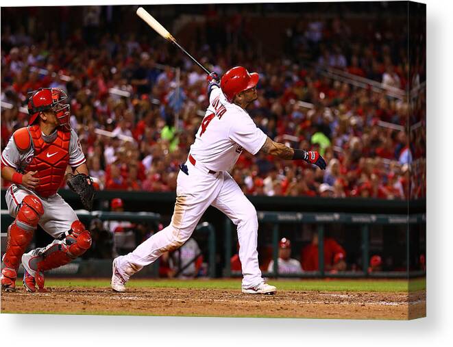 St. Louis Cardinals Canvas Print featuring the photograph Yadier Molina by Dilip Vishwanat