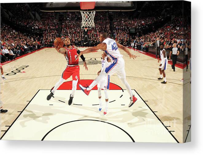 Nba Pro Basketball Canvas Print featuring the photograph Damian Lillard by Cameron Browne