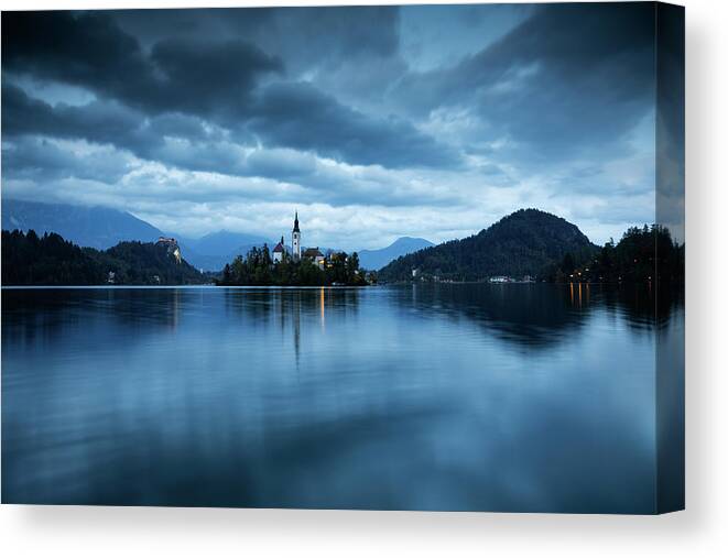 Bled Canvas Print featuring the photograph Dusk over Lake Bled #14 by Ian Middleton