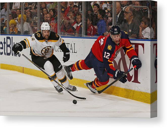 People Canvas Print featuring the photograph Boston Bruins v Florida Panthers #16 by Joel Auerbach