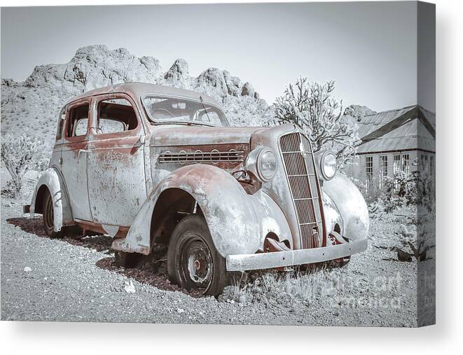 1935 Canvas Print featuring the photograph 1935 Plymouth sedan selective color by Darrell Foster