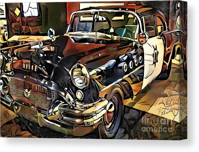Wingsdomain Canvas Print featuring the photograph 1955 Buick Century Highway Patrol in Modern Popular Culture WPA Revivalist Action Style 20210712 by Wingsdomain Art and Photography