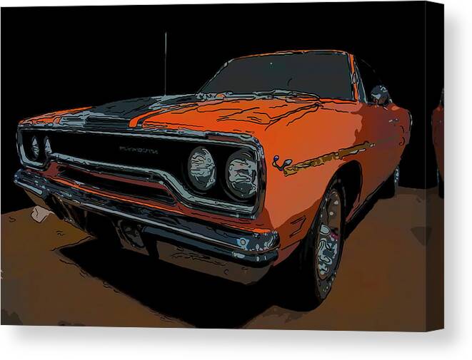 1970 Plymouth Roadrunner 440 Six Pack Canvas Print featuring the drawing 1970 Plymouth Roadrunner 440 six pack digital drawing by Flees Photos