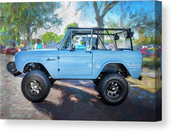 1972 Wind Blue Ford Bronco Canvas Print featuring the photograph 1972 Wind Blue Ford Bronco X104 by Rich Franco