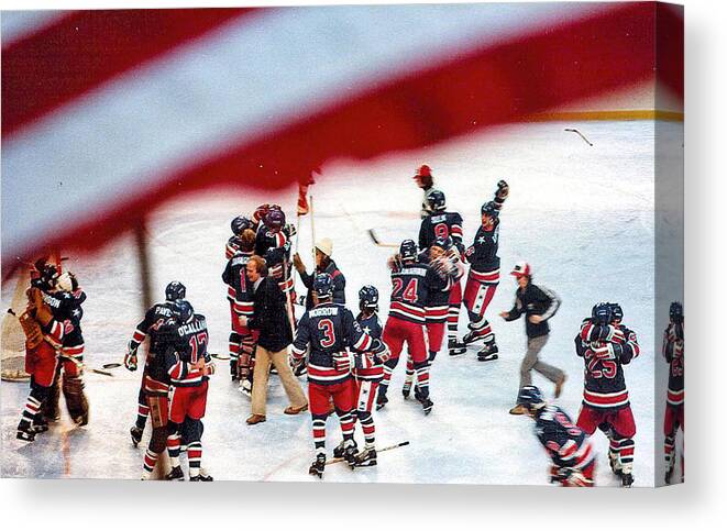 Hockey Canvas Print featuring the photograph 1980 Olympic Hockey Miracle On Ice Team by Russ Considine