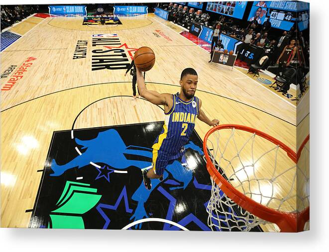 Cassius Stanley Canvas Print featuring the photograph 2021 NBA All-Star - AT&T Slam Dunk Contest by Joe Murphy