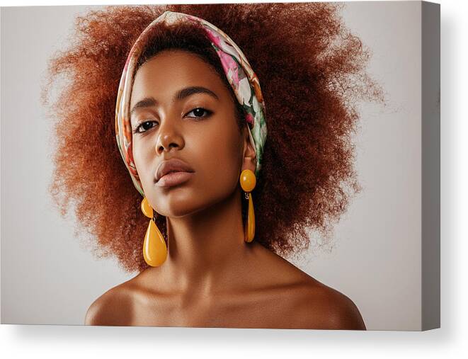 People Canvas Print featuring the photograph Beautiful afro girl with earrings #2 by CoffeeAndMilk