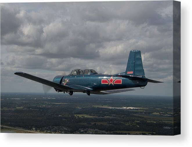 Airplane Canvas Print featuring the photograph CJ6 in Flight #3 by Carolyn Hutchins