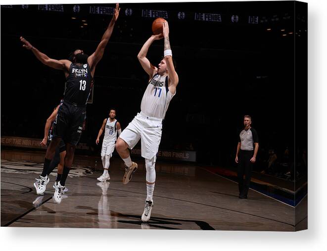 Luka Doncic Canvas Print featuring the photograph Dallas Mavericks v Brooklyn Nets #2 by Nathaniel S. Butler