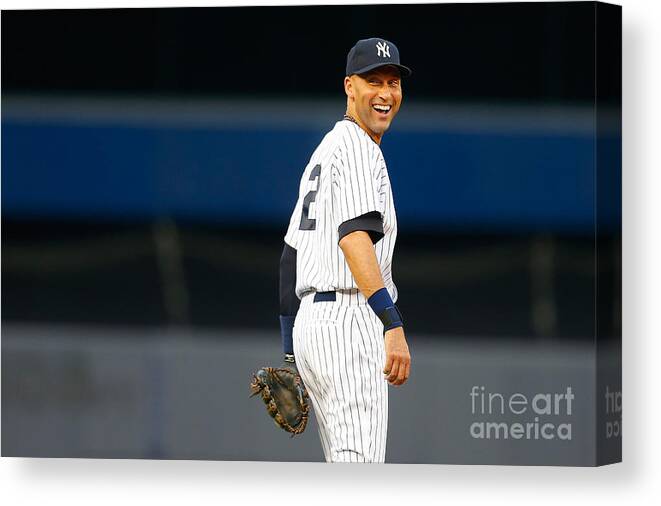 People Canvas Print featuring the photograph Derek Jeter by Mike Stobe