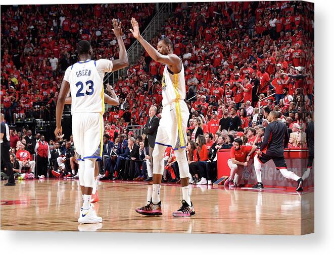 Playoffs Canvas Print featuring the photograph Draymond Green and Kevin Durant by Andrew D. Bernstein