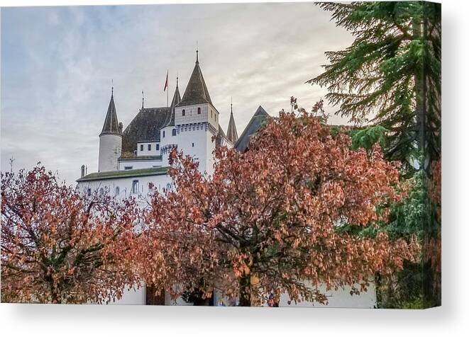Nyon Canvas Print featuring the photograph Famous medieval castle in Nyon, Switzerland #2 by Elenarts - Elena Duvernay photo