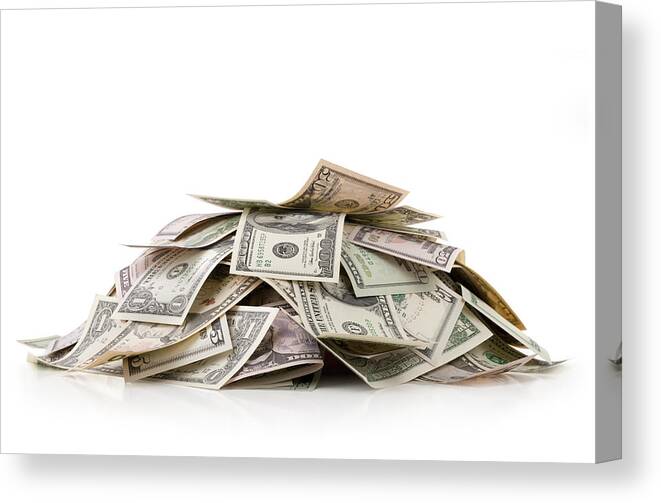 Corporate Business Canvas Print featuring the photograph Heap of money. Dollar bills. #2 by Malerapaso