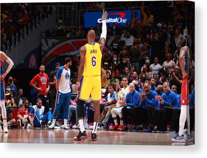 Lebron James Canvas Print featuring the photograph Karl Malone and Lebron James #2 by Nathaniel S. Butler