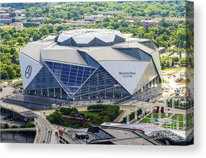 Aerial View Canvas Print featuring the photograph Mercedes Benz Stadium Aerial View - Atlanta GA #2 by Sanjeev Singhal