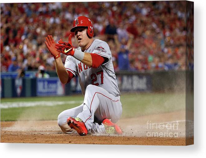 Great American Ball Park Canvas Print featuring the photograph Mike Trout #2 by Rob Carr