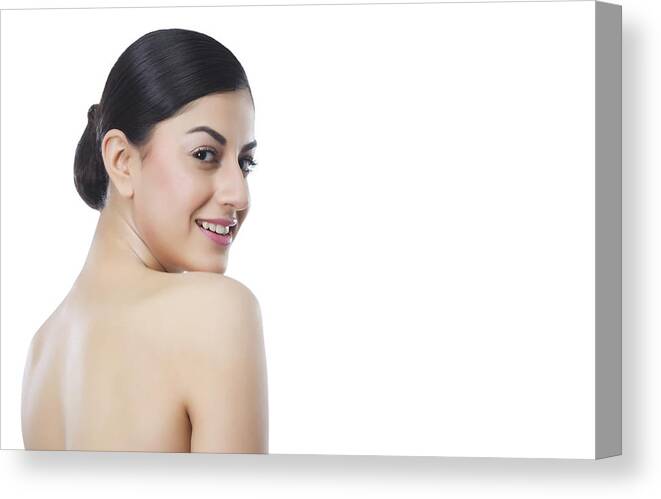 People Canvas Print featuring the photograph Portrait of a beautiful woman smiling #2 by Sudipta Halder