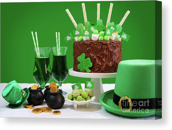 Buckle Canvas Print featuring the photograph St Patricks Day Party Table with Chocolate Cake #2 by Milleflore Images