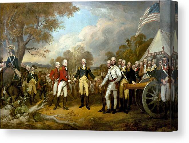Revolutionary War Canvas Print featuring the painting The Surrender of General Burgoyne by War Is Hell Store
