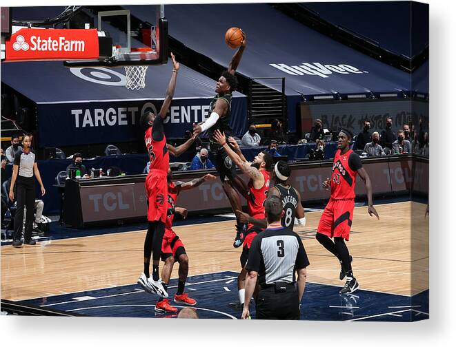 Nba Pro Basketball Canvas Print featuring the photograph Toronto Raptors v Minnesota Timberwolves by David Sherman