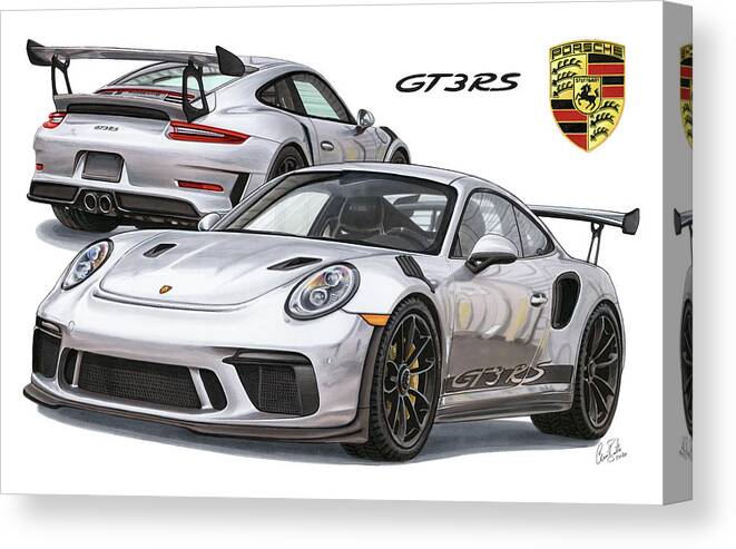 Porsche Canvas Print featuring the drawing 2019 Porsche 911 GT3 RS by The Cartist - Clive Botha