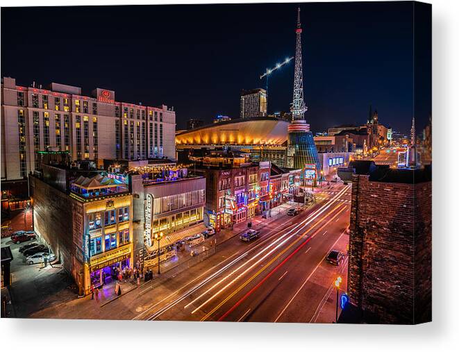 Nashville Canvas Print featuring the photograph 2021 Nashville Tennessee Broadway Neon Lights by Dave Morgan