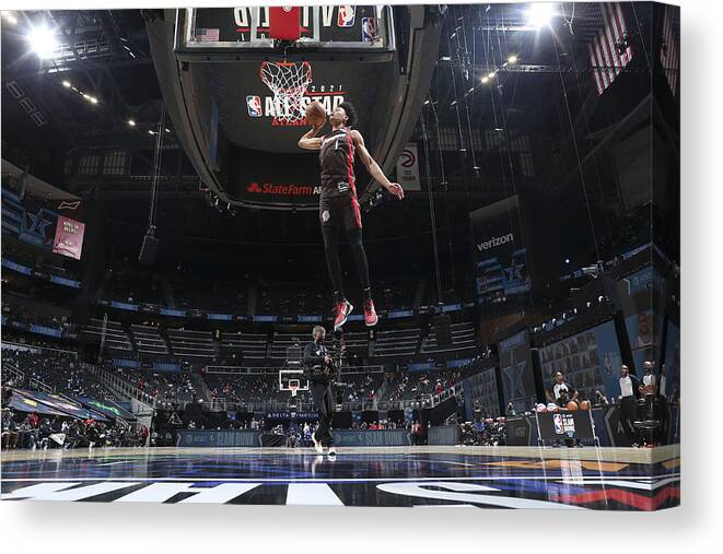 Anfernee Simons Canvas Print featuring the photograph 2021 NBA All-Star - AT&T Slam Dunk Contest by Nathaniel S. Butler