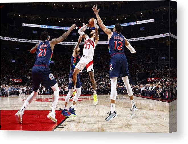 Playoffs Canvas Print featuring the photograph 2022 NBA Playoffs - 76ers v Raptors by Vaughn Ridley