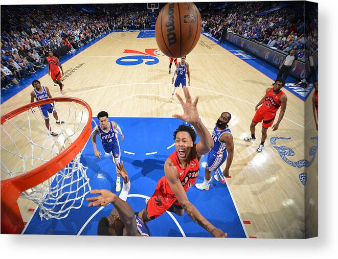 Playoffs Canvas Print featuring the photograph 2022 NBA Playoffs - Toronto Raptors v Philadelphia 76ers by Jesse D. Garrabrant