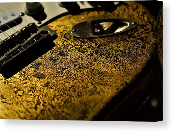 Fender Canvas Print featuring the photograph Fender Stratocaster Relic 24k Gold Leaf Relic Guitar Music by Guitarwacky Fine Art