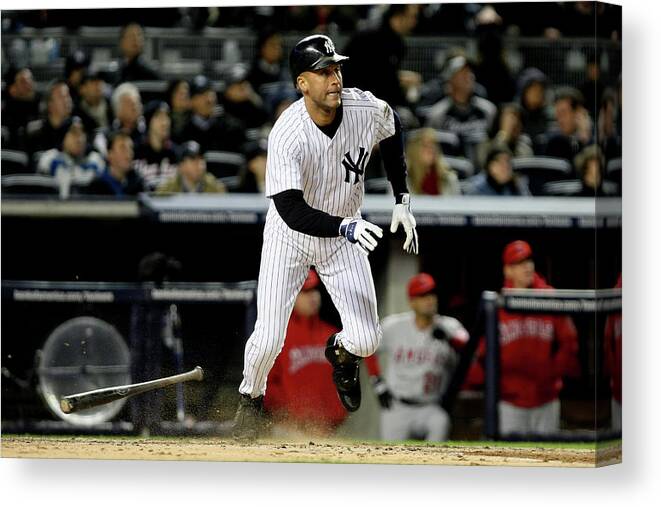 Playoffs Canvas Print featuring the photograph Derek Jeter #28 by Al Bello