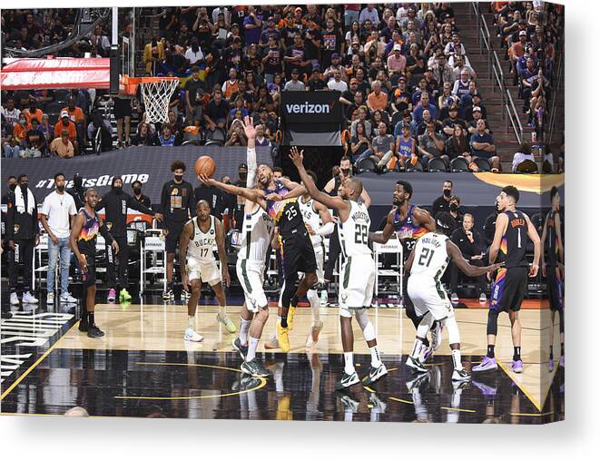 Playoffs Canvas Print featuring the photograph 2021 NBA Finals - Milwaukee Bucks v Phoenix Suns by Andrew D. Bernstein