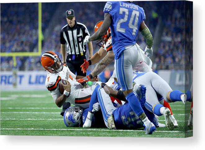 People Canvas Print featuring the photograph Cleveland Browns v Detroit Lions #3 by Gregory Shamus
