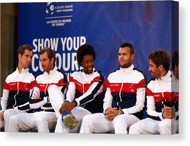 Playoffs Canvas Print featuring the photograph France v Switzerland - Davis Cup World Group Final: Previews #3 by Julian Finney