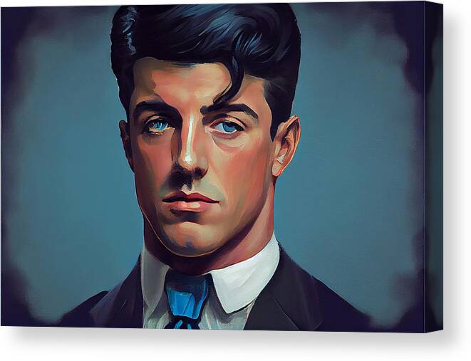 Handsome Young Silvester Stallone Oil Painting Art Canvas Print featuring the digital art Handsome young Silvester Stallone oil Painting by Asar Studios #3 by Celestial Images