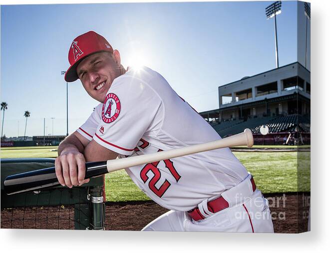 Media Day Canvas Print featuring the photograph Mike Trout by Rob Tringali
