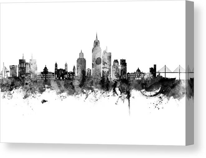 Mobile Canvas Print featuring the digital art Mobile Alabama Skyline #3 by Michael Tompsett