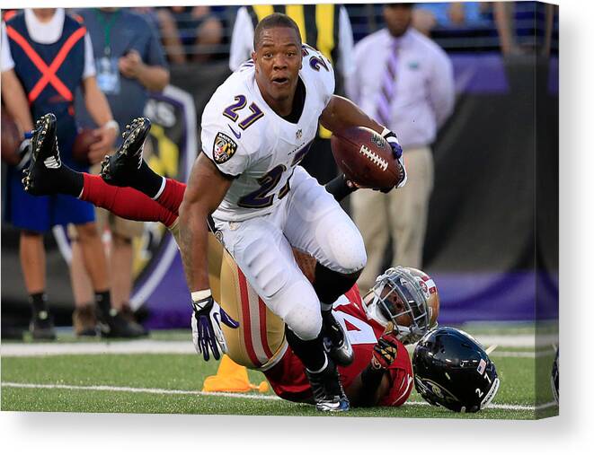 Sports Helmet Canvas Print featuring the photograph San Francisco 49ers v Baltimore Ravens #3 by Rob Carr