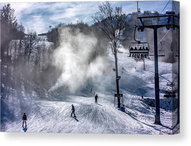 Sun Canvas Print featuring the photograph Skiing At The North Carolina Skiing Resort In February #3 by Alex Grichenko