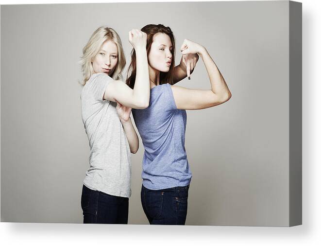 Three Quarter Length Canvas Print featuring the photograph Studio portrait of two women who are best friends #3 by Flashpop
