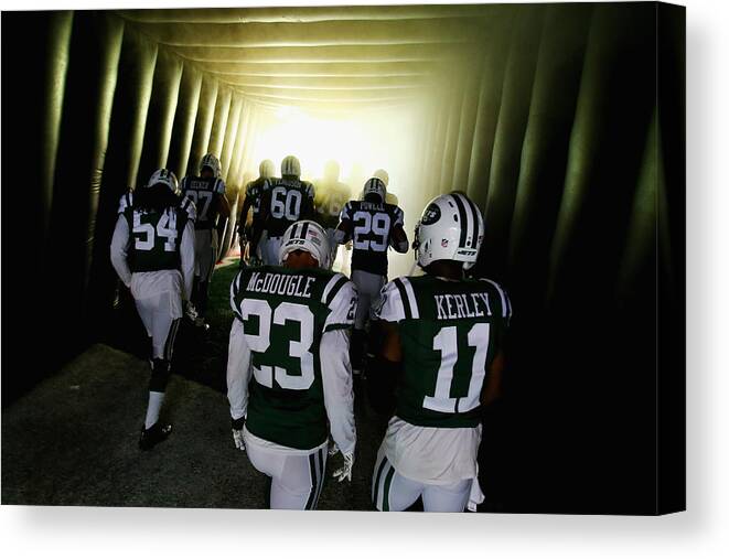 New York Jets Canvas Print featuring the photograph Tennessee Titans v New York Jets #3 by Al Bello