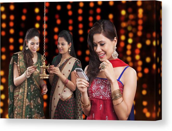 People Canvas Print featuring the photograph Young women celebrating Diwali #3 by Sudipta Halder