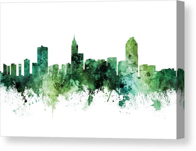 Raleigh Canvas Print featuring the digital art Raleigh North Carolina Skyline #37 by Michael Tompsett