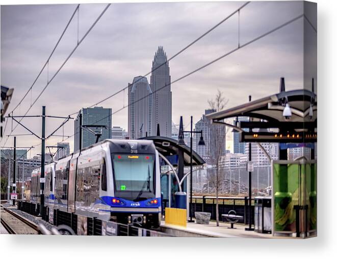 Location Canvas Print featuring the photograph Charlotte north carolina city skyline and downtown #39 by Alex Grichenko