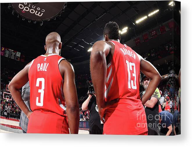 Nba Pro Basketball Canvas Print featuring the photograph Chris Paul and James Harden by Andrew D. Bernstein