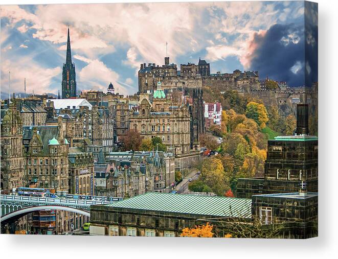 City Of Edinburgh Canvas Print featuring the digital art City of Edinburgh Scotland by SnapHappy Photos