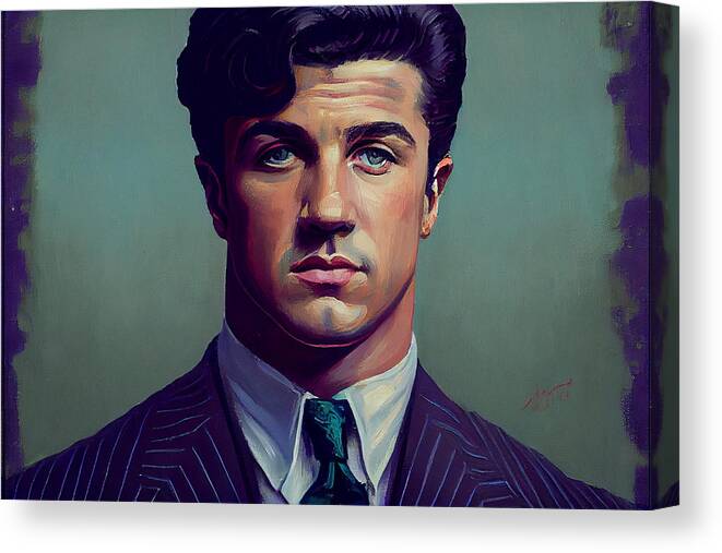 Handsome Young Silvester Stallone Oil Painting Art Canvas Print featuring the digital art Handsome young Silvester Stallone oil Painting by Asar Studios #4 by Celestial Images