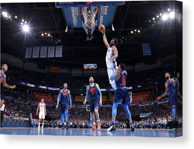 Nba Pro Basketball Canvas Print featuring the photograph Joel Embiid by David Dow